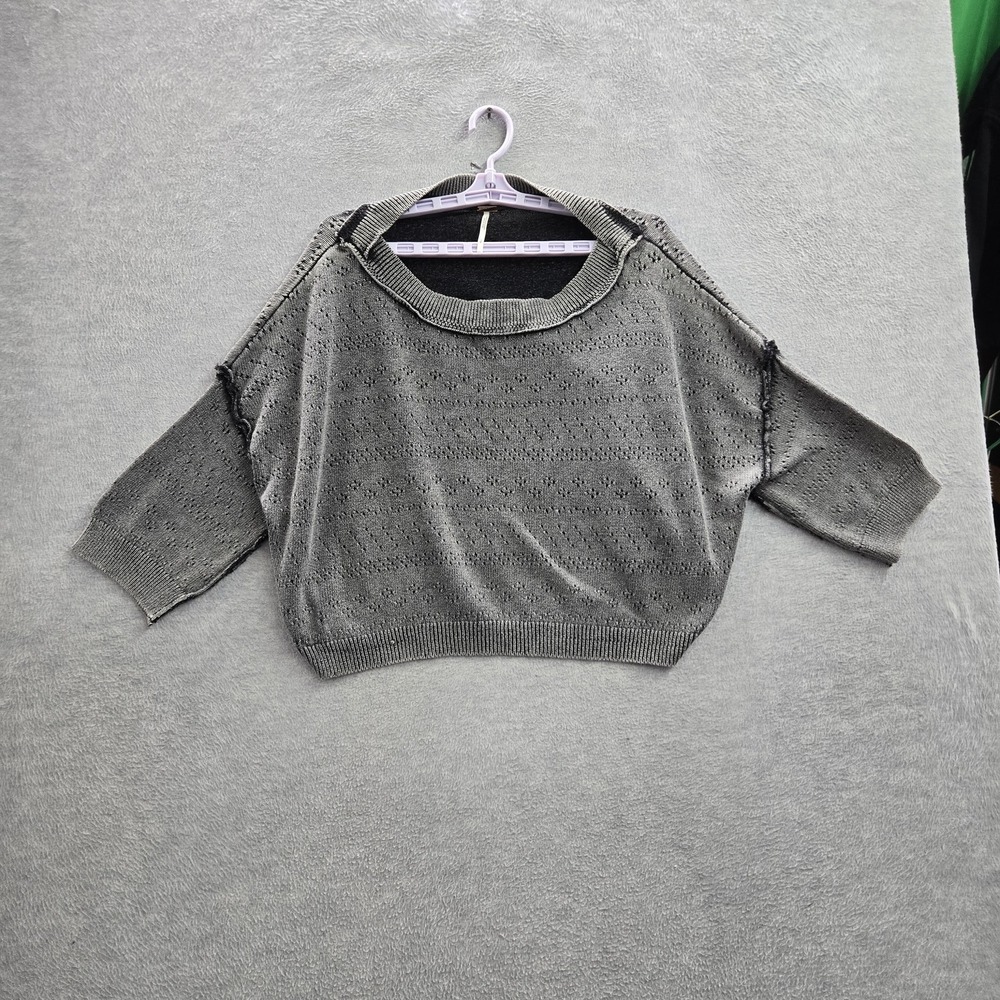 Free People Women Sweater S Gray Sandcastle Crop Lightweight